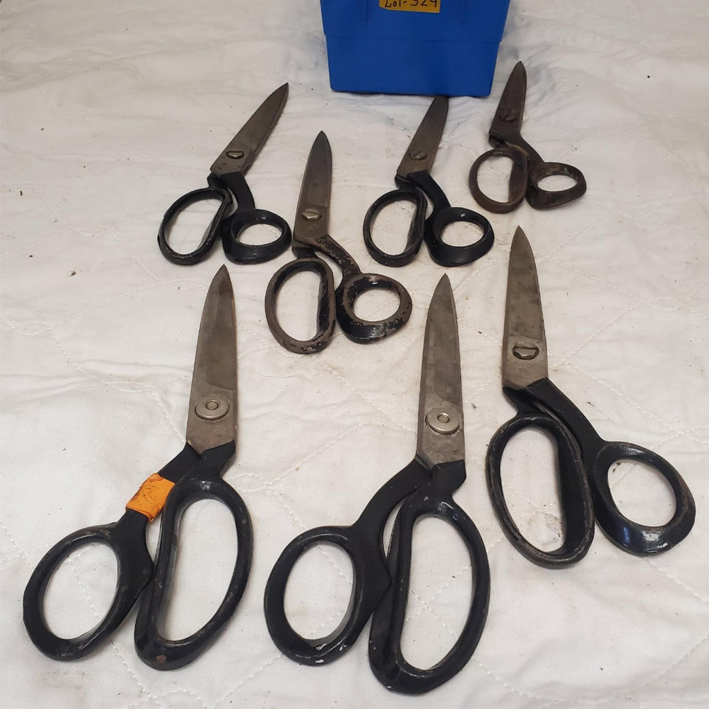 Lot of 7 Black Handle Vintage Large Nickel Scissors LOT-324