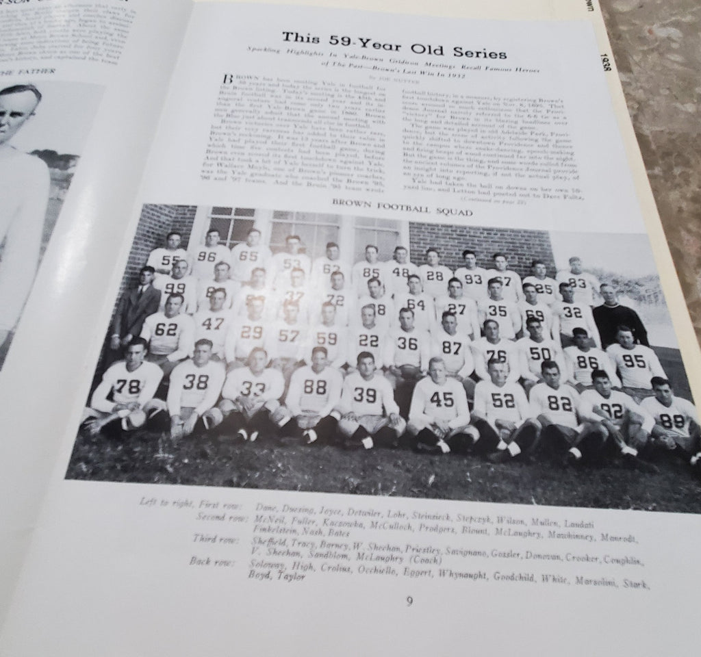 Brown vs Yale Football Game Official Program November, 11 1939