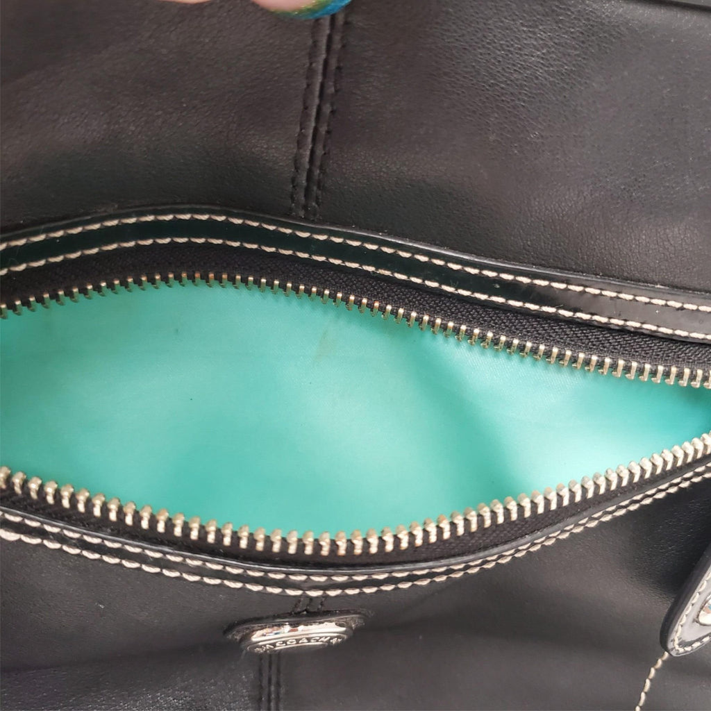 Coach Black Leather with Patent Leather Trim and Bright Blue Liner