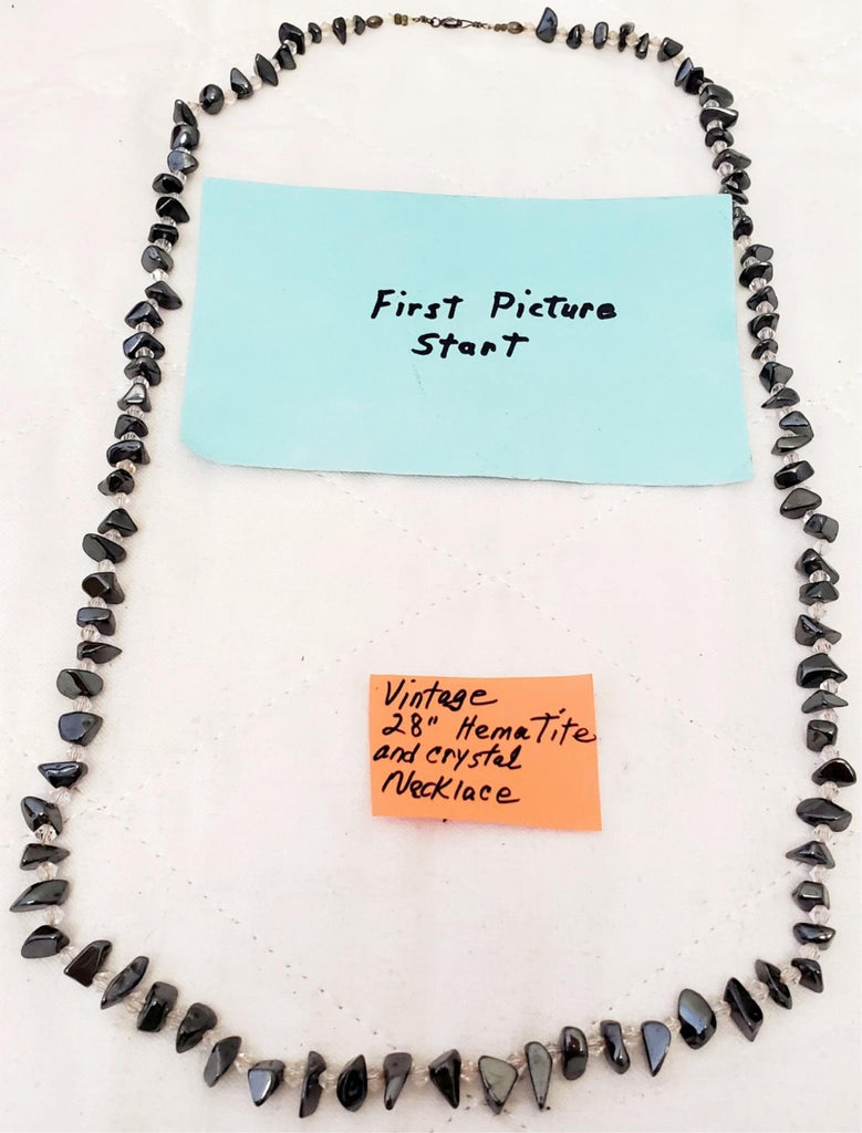 28" Vintage Crystal and Hematite Chips Necklace