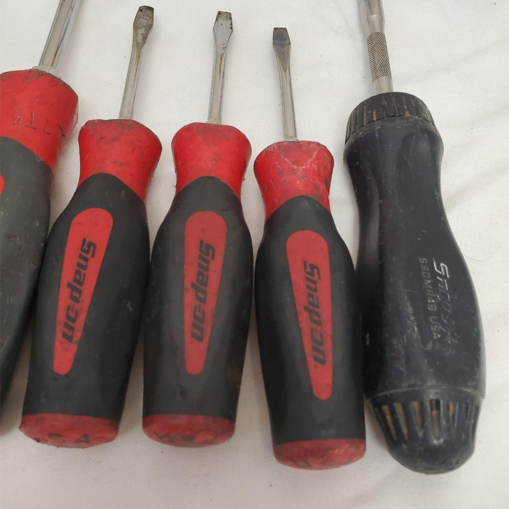 Lot of 7 Snap on Flathead Ratcheting & Hose Pick SoftGrip Screwdrivers LOT-480