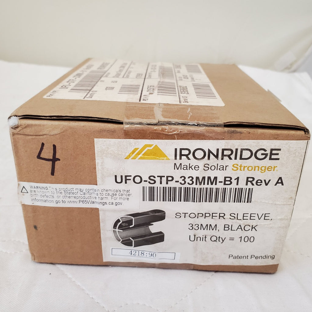 100 Pieces UFO-STP-33mm-B1 Rev A IronRidge Stopper Sleeves Black