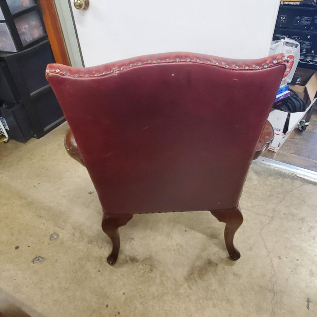 Antique Vintage Red Leather and Carved Owl Wood Armchair Law Office Chair