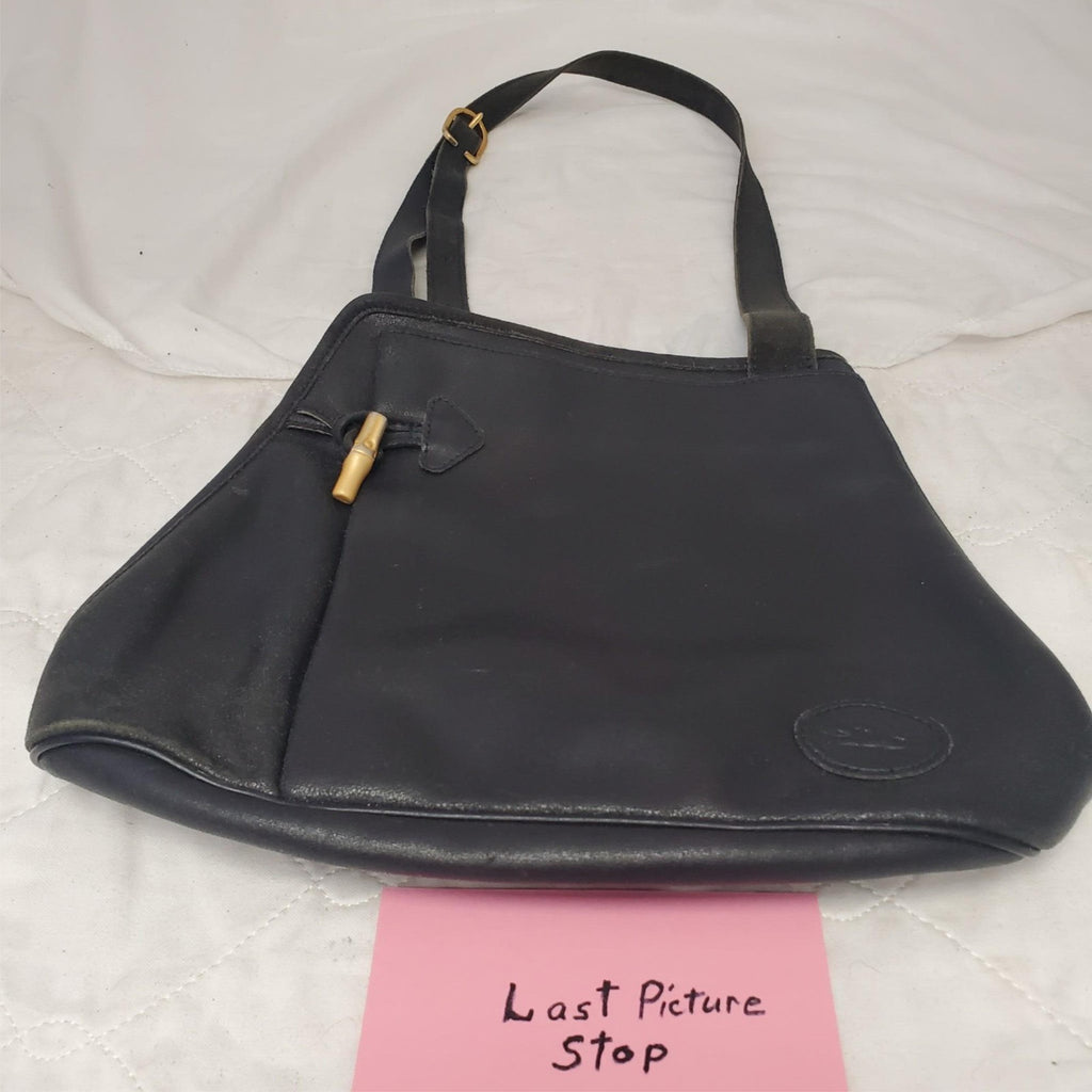 Longchamp Paris Black Leather Shoulder Bag