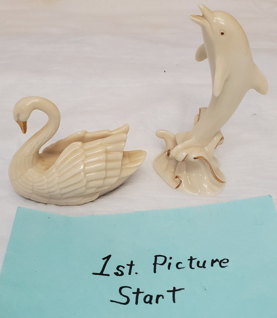 Vintage Lenox Leaping Dolphin & Swan Figurines Handcrafted with Gold Trim