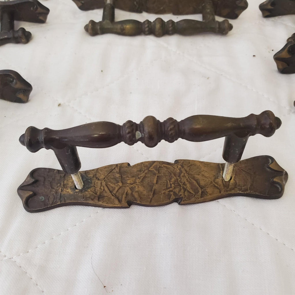 Lot of 10 Vintage Brass Amerock Carriage Cabinet Drawer Pulls w/ Back Plates #1