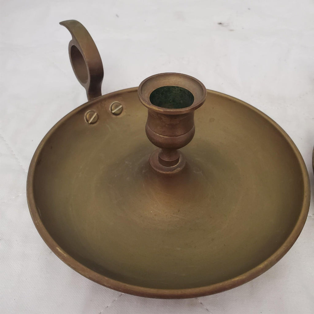 Set of 2 Vintage Brass Chamberstick Candle Holder with finger loop