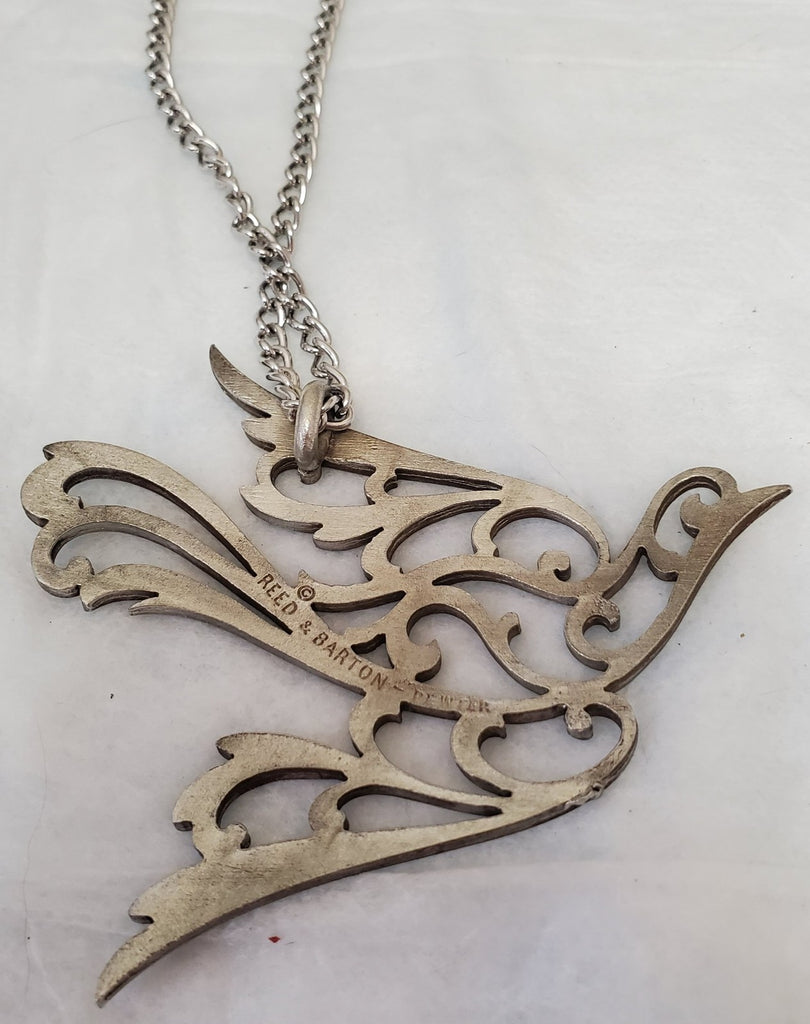 Vintage Reed & Barton Bird in Flight Pewter Necklace Nature Pendant Jewelry