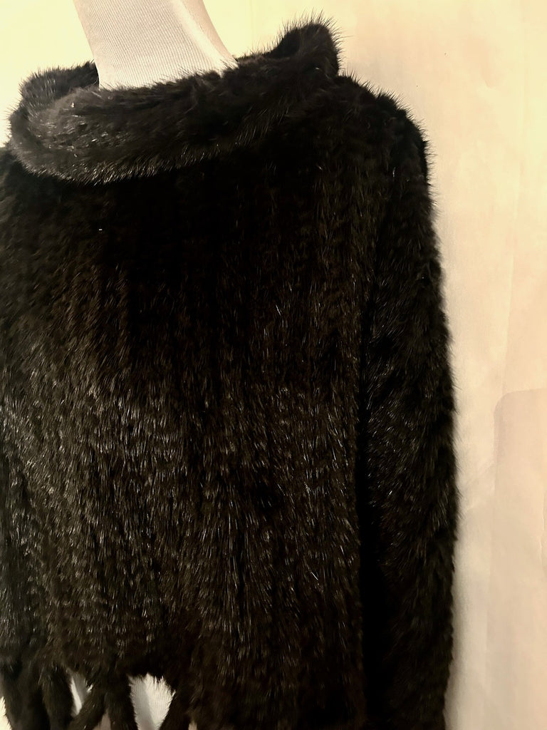 Saks Fifth Avenue MINK FUR Black Poncho Fringe One Size NWT Retail $1,495