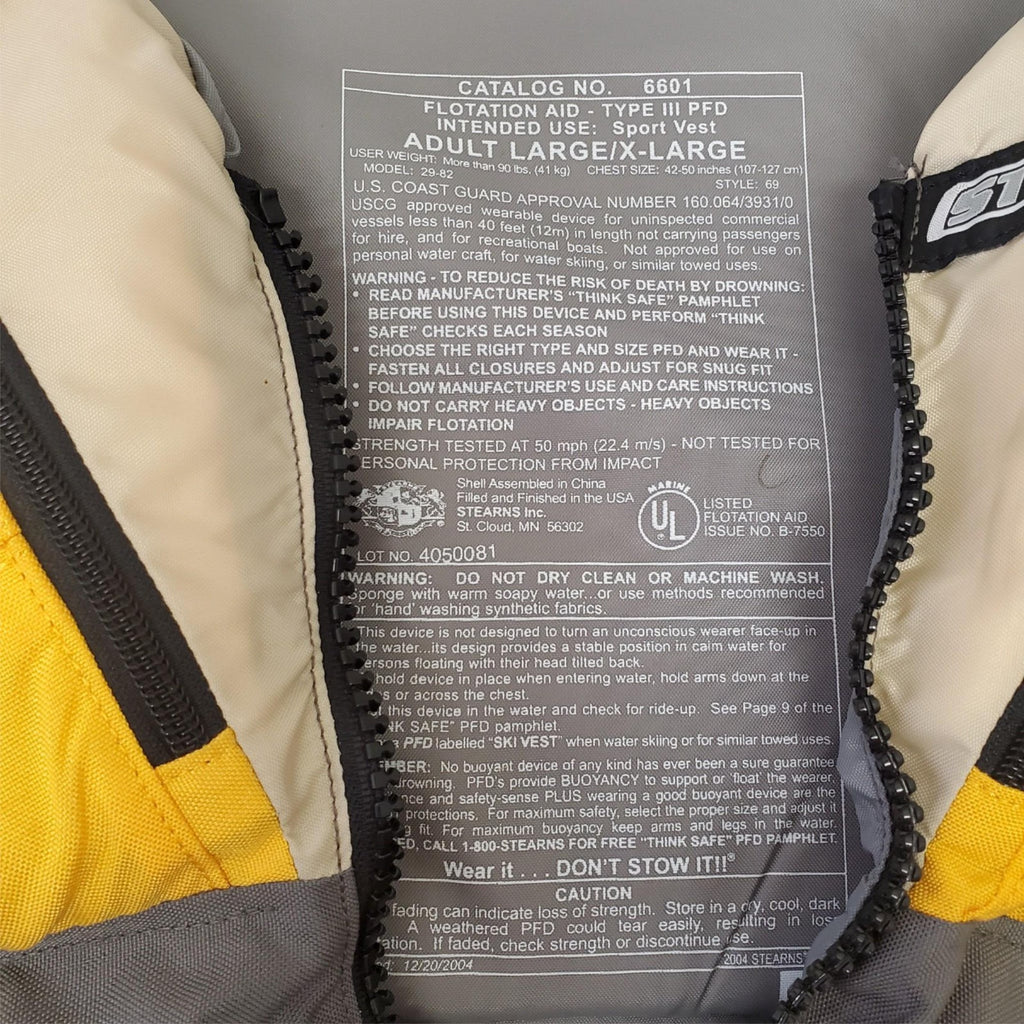 Stearns Watersports Life Jacket Catalog 6601 Type 3 PFD Adult Large/XL 42-50in 1