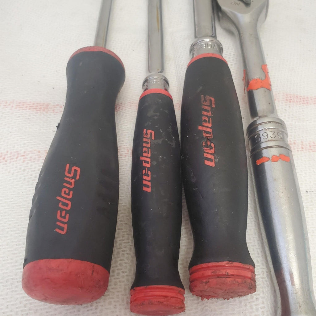 Lot of 4 Snap-on Tools Drive Red Soft Grip Flex & Fixed Head Ratchet Set LOT-778