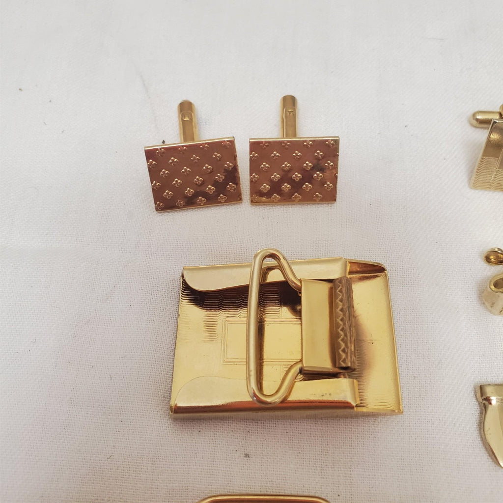 Lot of Vintage Gold Tone Men's Accessories Cufflinks, Tie Bars & More