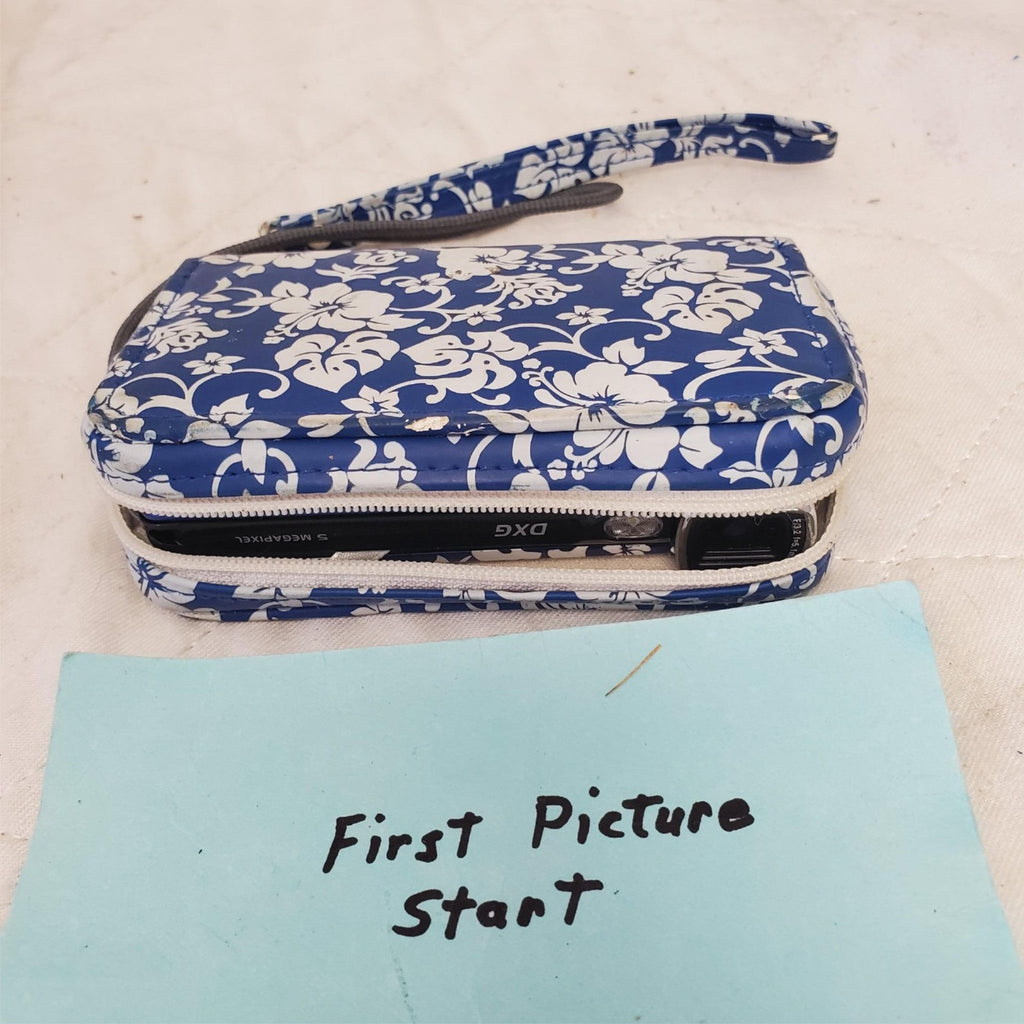 DXG 5-COV HD 5MP Pocket Camcorder in Hibiscus Blue Print with Bag
