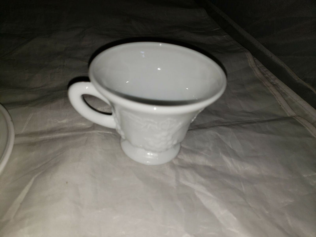 White Milk Glass Snack Luncheon Plate and Cup With Grape Pattern
