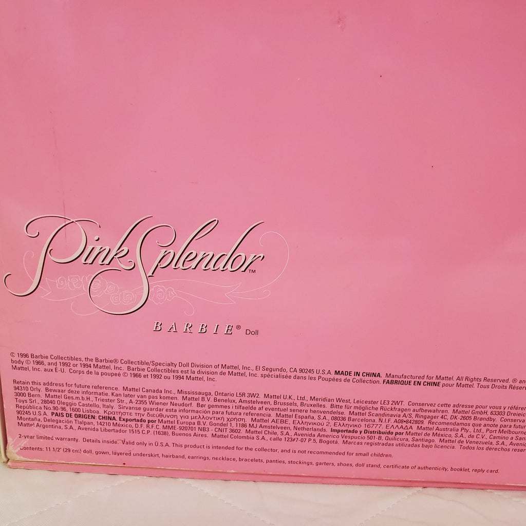 1996 Pink Splendor Barbie #00642 LE Mattel Gold Label Collector Doll
