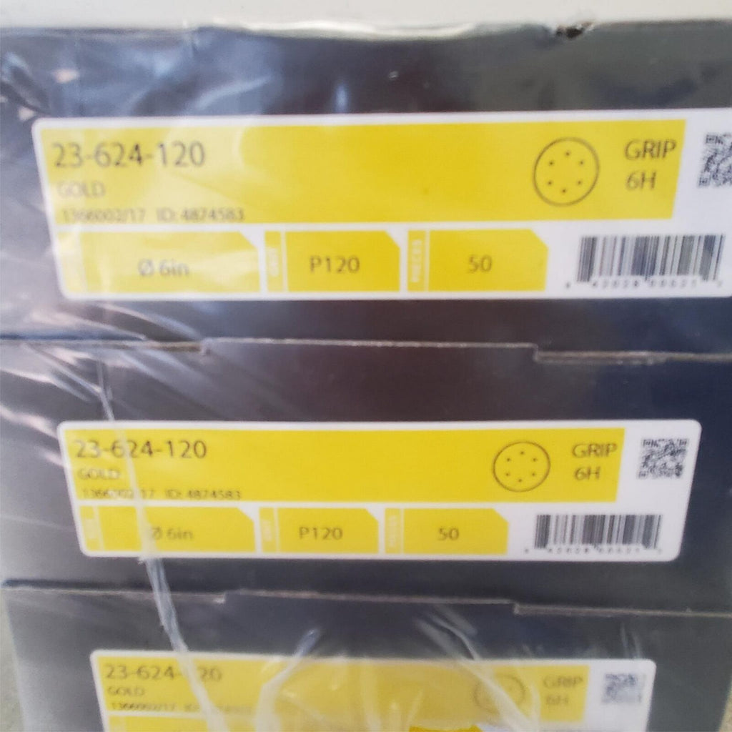 Lot of 10 Mirka 23-624-120 Gold White 6 in P120 Grip 6H Sanding Pads 50 Piece