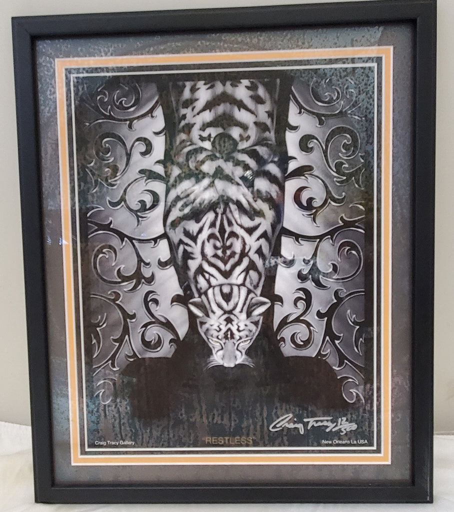 Craig Tracy 'Restless' Signed Framed Art Print old Tiger Design 11 x 14