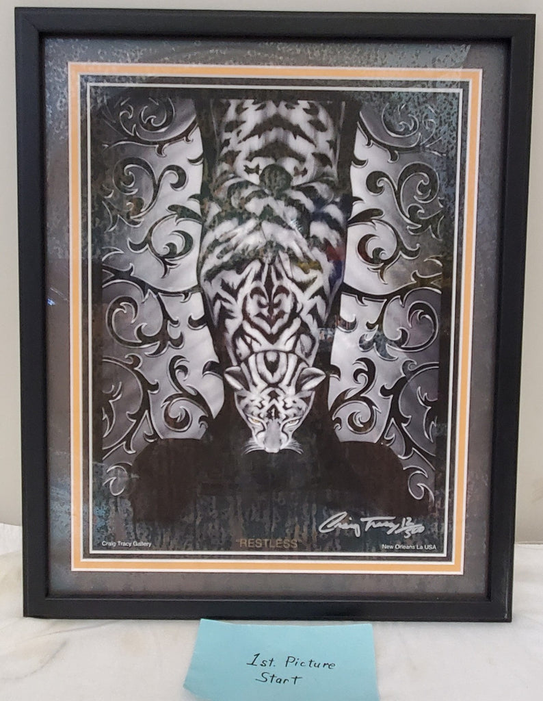 Craig Tracy 'Restless' Signed Framed Art Print old Tiger Design 11 x 14