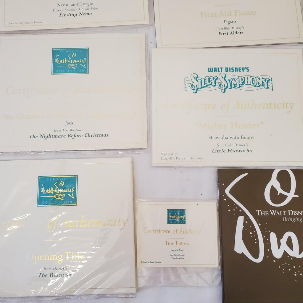 Large Lot of Walt Disney Collection Certificate of Authenticity COA Paperwork