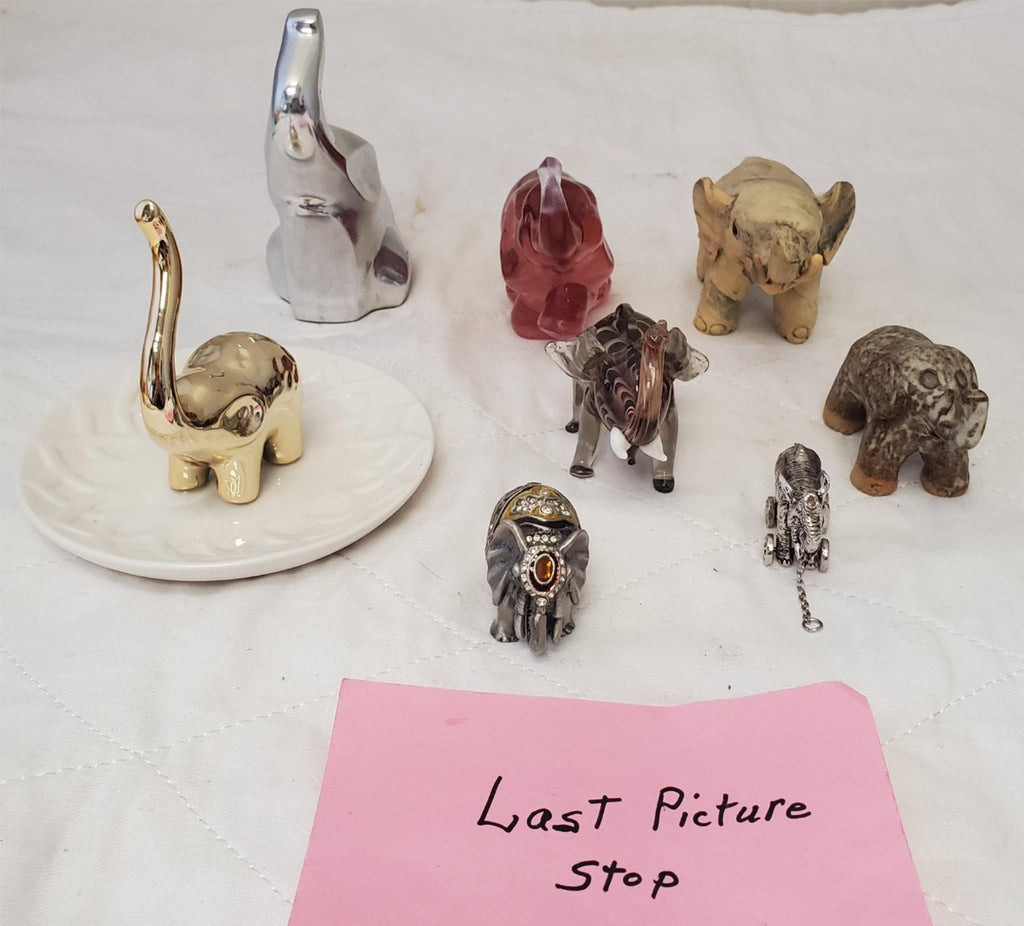 Lot of 8 Brass, Marble, Crystal, Ceramic & Porcelain Elephants Figurines