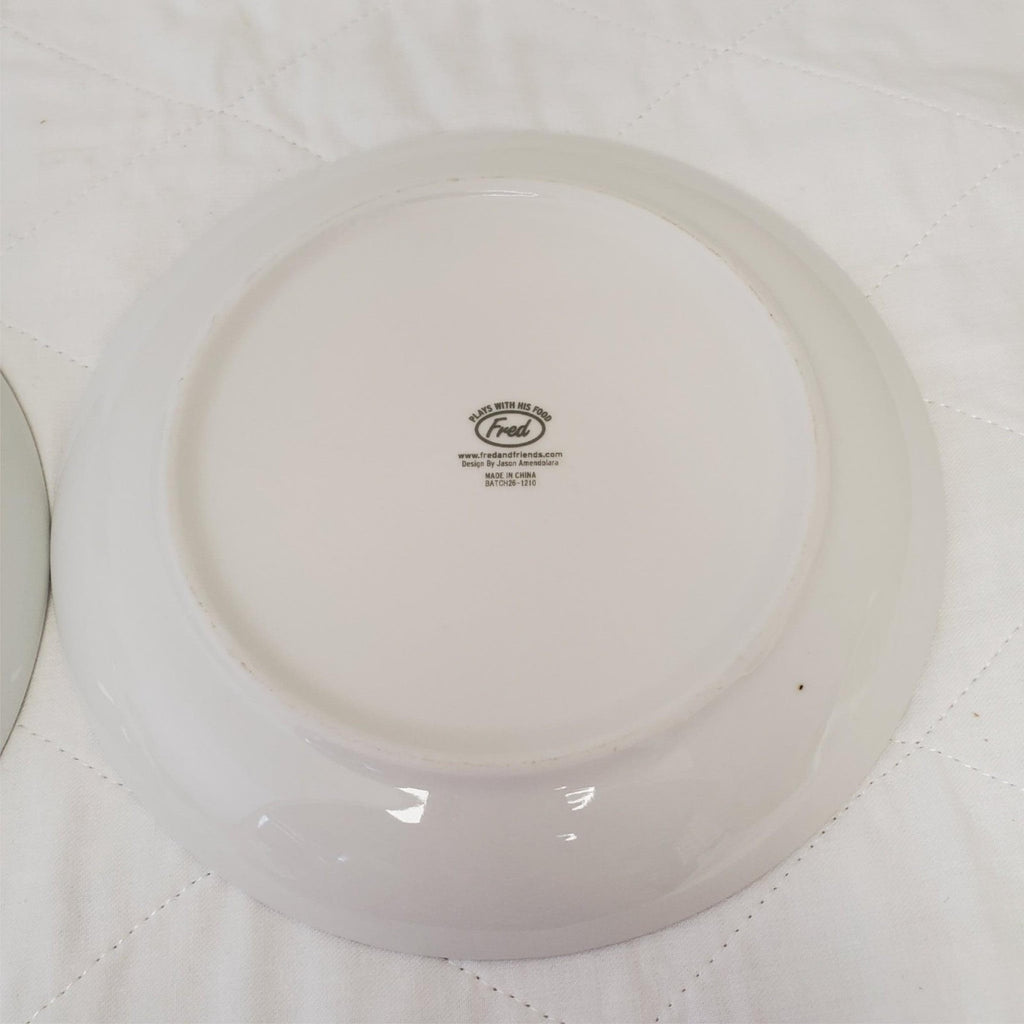 Set Of 2 Fred Friends Plays With His Food Funny Face Design Ceramic Plates
