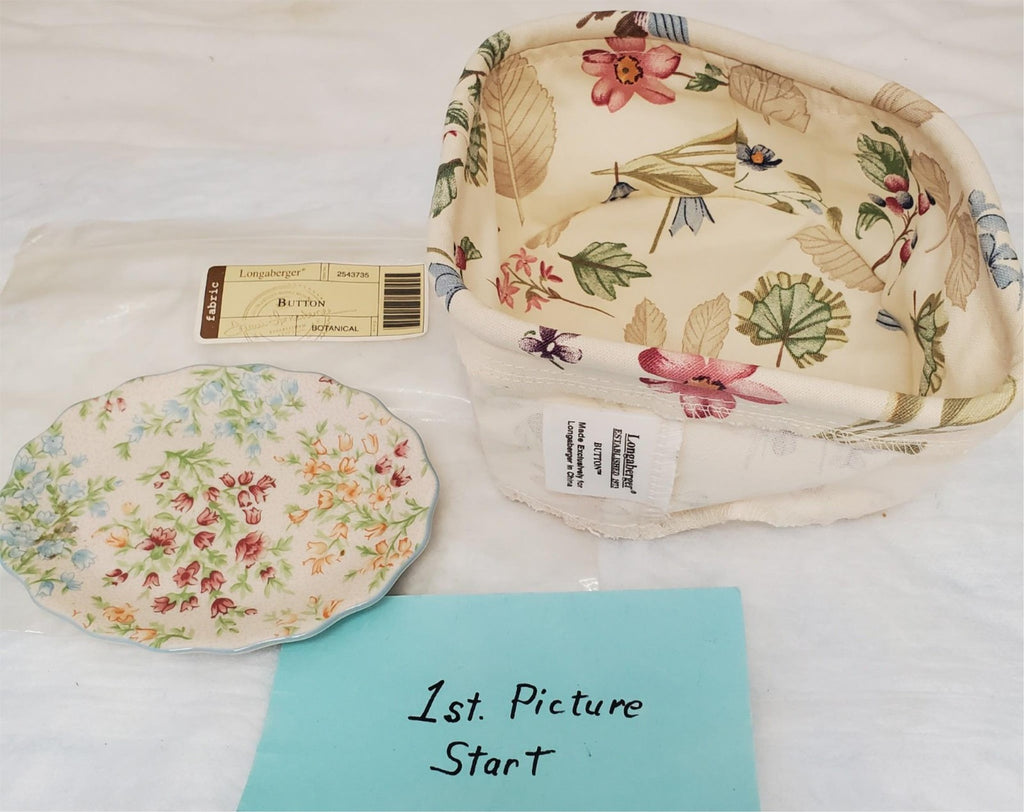 Longaberger Basket & Mother's Day Soap Dish Set Button Botanical Liner