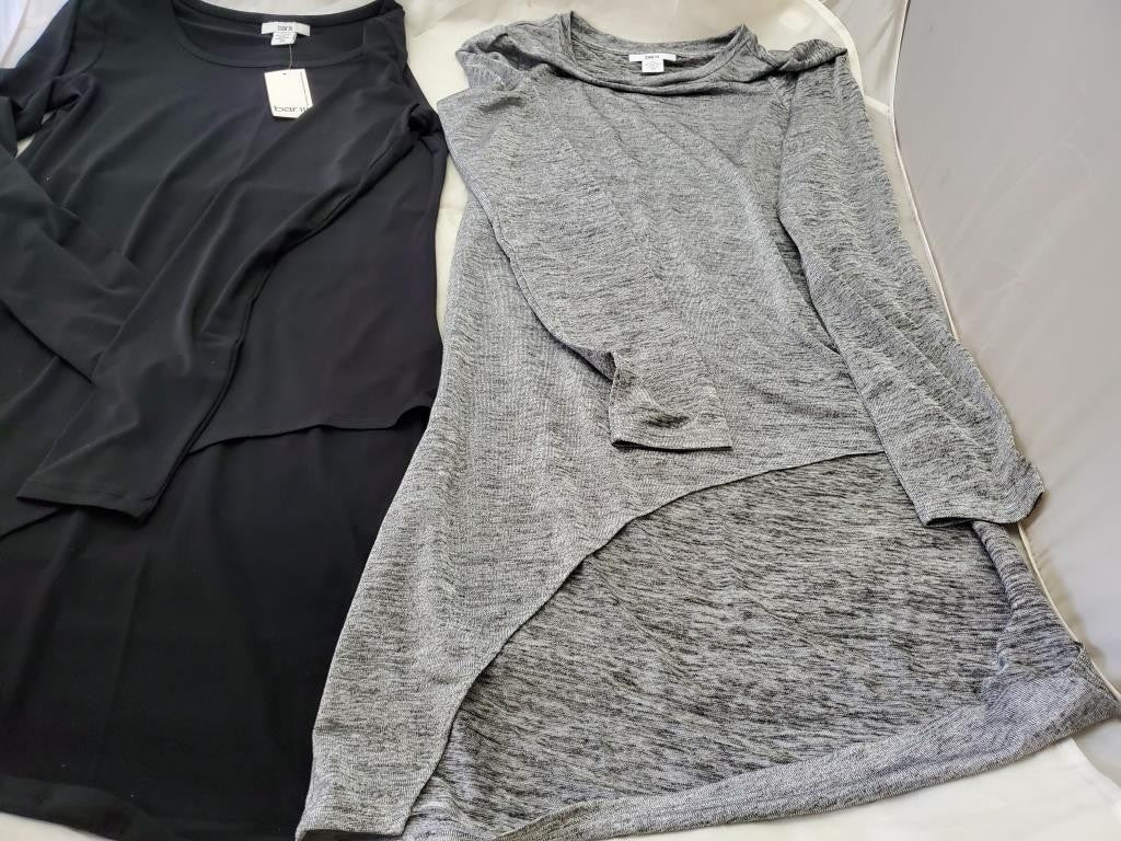 Lot X 2 Bar III Womens Long Sleeve Round Neck Black/Gray Long Wrap Dress Size XS