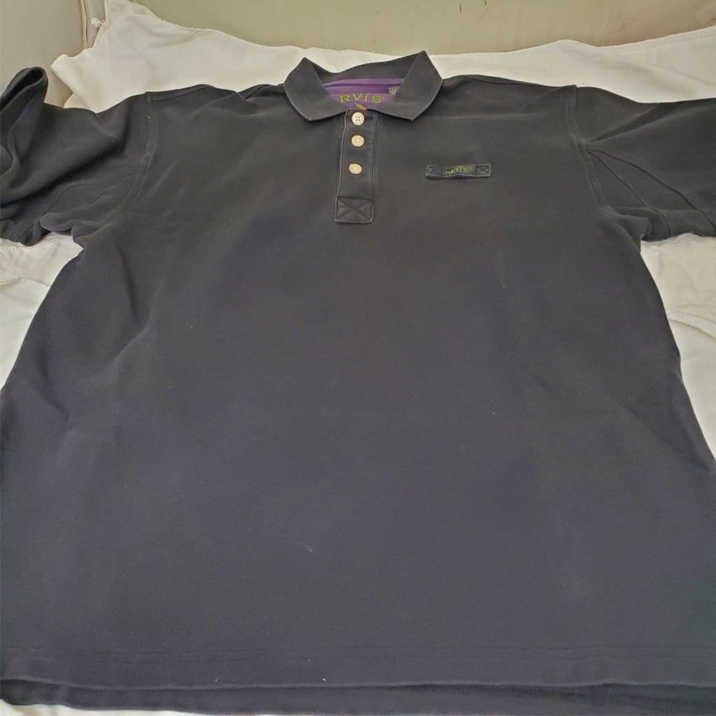 Orvis Men's Black Short Sleeve Size L-T Polo Shirt with Purple Collar