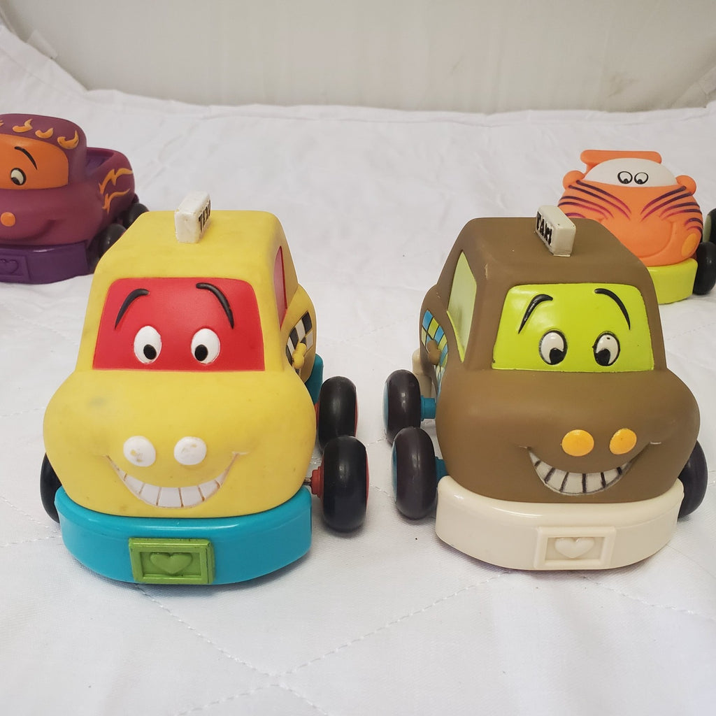 Lot of Assorted My B Toys Baby Toddler Plastic Toys Car, Taxi, And Truck