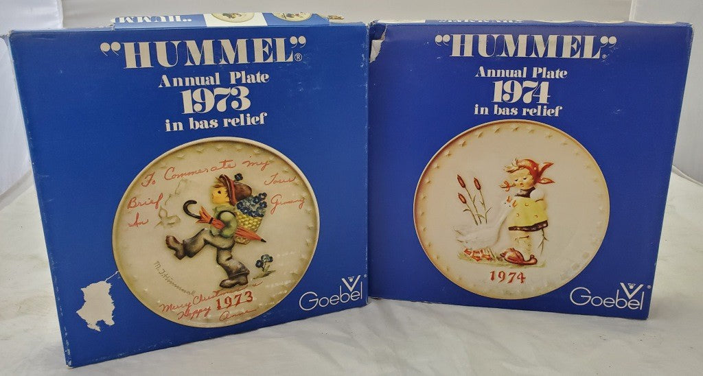 Two Original M.J. Hummel Annual Plate 1974 In Bas Relief Western Germany