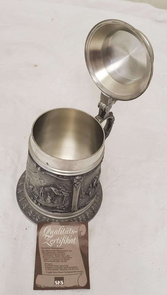 Vintage SKS PEWTER 95% Zinc Lidded Mini Beer Stein