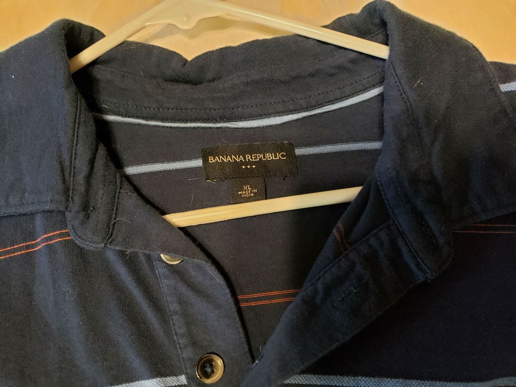 Banana Republic Mens Short Sleeve Collared Polo Shirts Blue Stripes Size XL