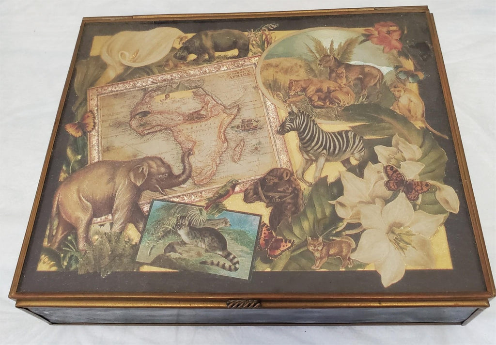 Africa Map Travel Music Box 7" Storage Case Mirror Sound Jewelry Container