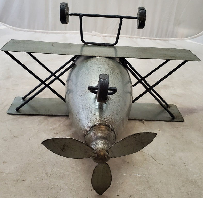 Antique Vintage Airplane-Biplane Metal Table Clock