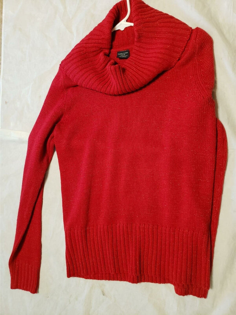 Faded Glory Women's Cowl Ribbed Sweater M (8-10) Color Red Long Sleeve Sweater