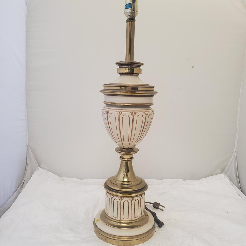 Vintage Stiffel Regency Brass and Ivory Enamel Urn Trophy Lamps L