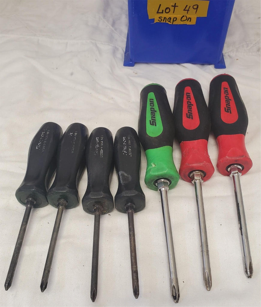 Lot of 7 Assorted Snap-On Hard Grip Screwdriver Set Red/green/Blk Lot-49