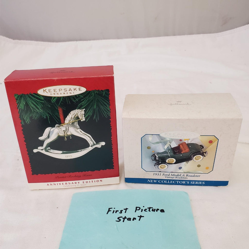 Hallmark Keepsake Ornament 1931 Ford Model a Roadster & Pewter Rocking Horse