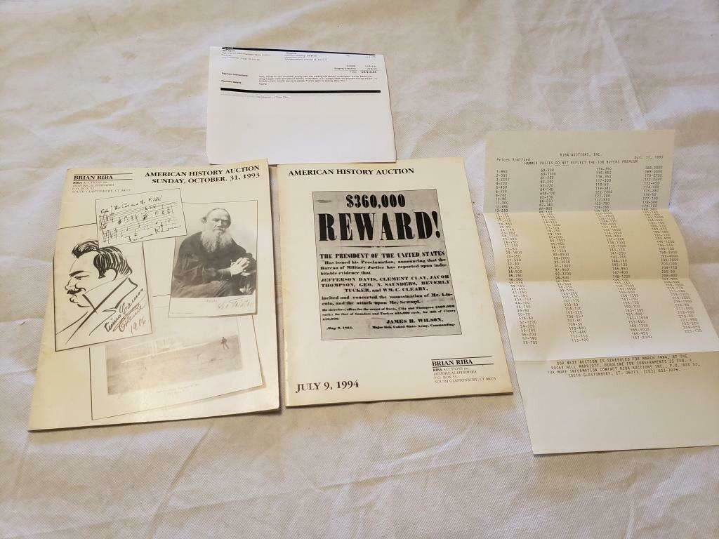 Lot of 2 Riba Auctions American History Auction Catalog July 9 1994 October 1993