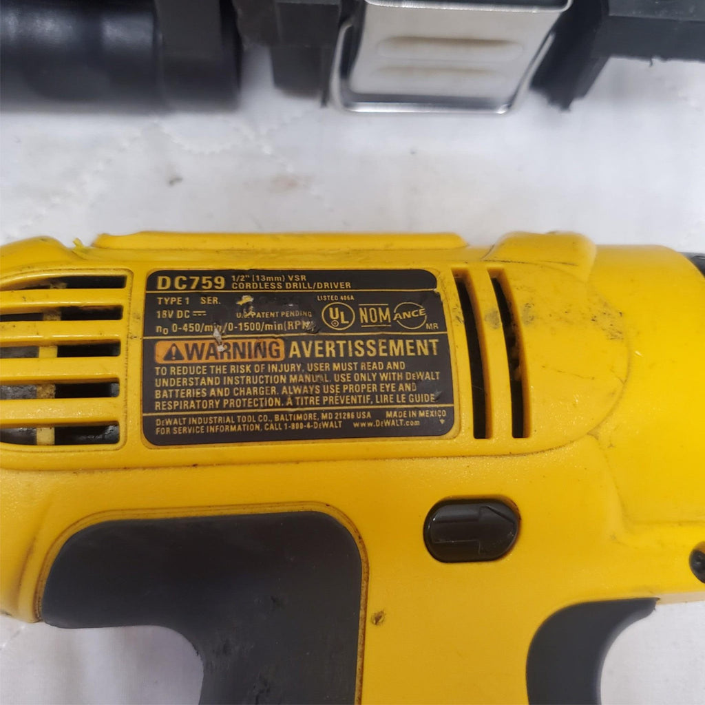 Dewalt 18V DC759 Cordless Drill Impact Driver Kit With Case LOT-516