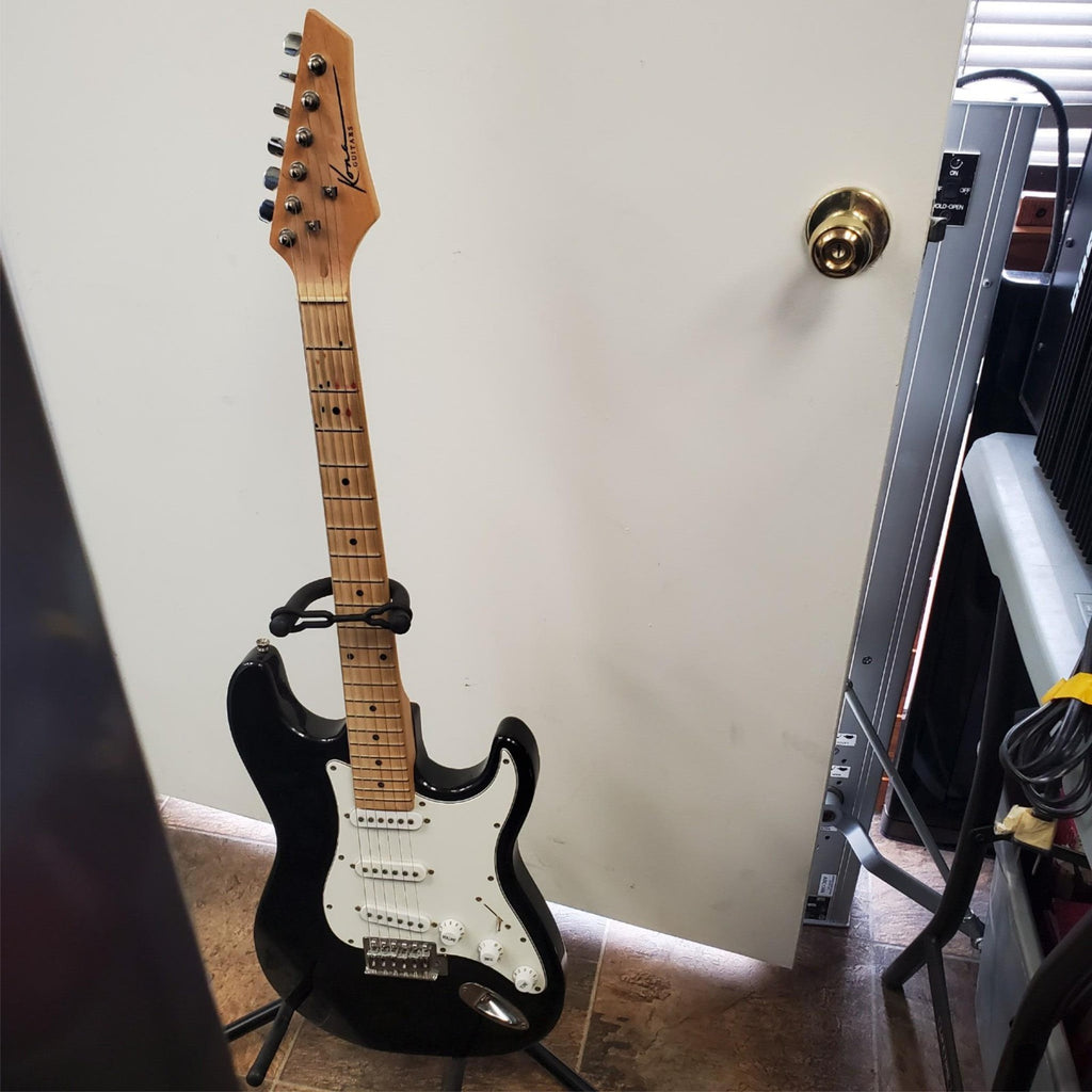 Kona Strat Style Black & White Electric Guitar