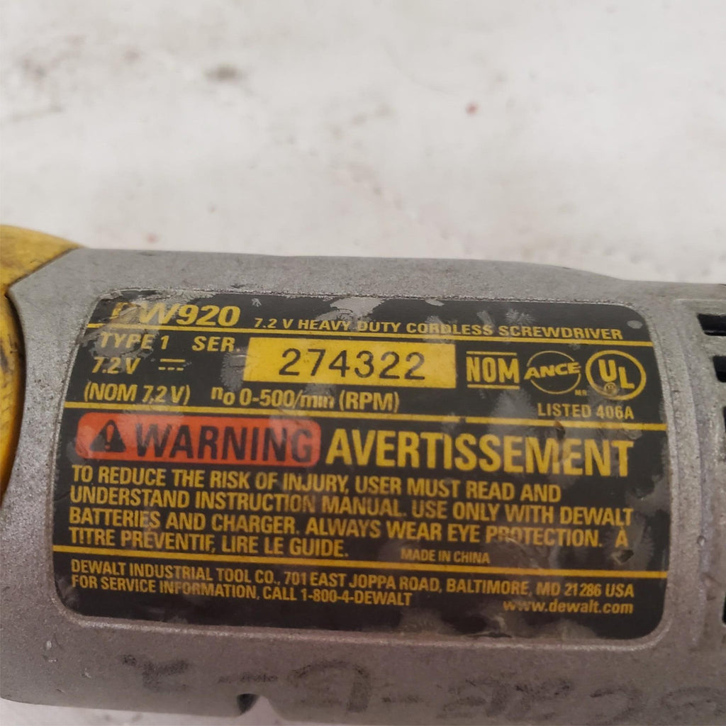 Dewalt DW920 7.2V Heavy Duty Adjustable Angle Screwdriver Tool VVV16