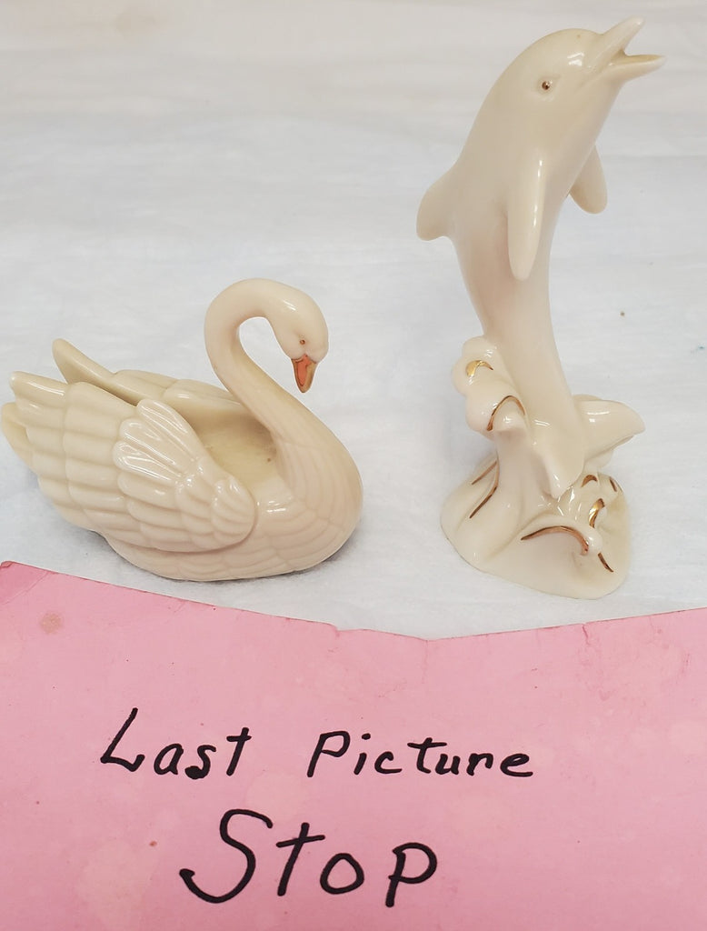 Vintage Lenox Leaping Dolphin & Swan Figurines Handcrafted with Gold Trim
