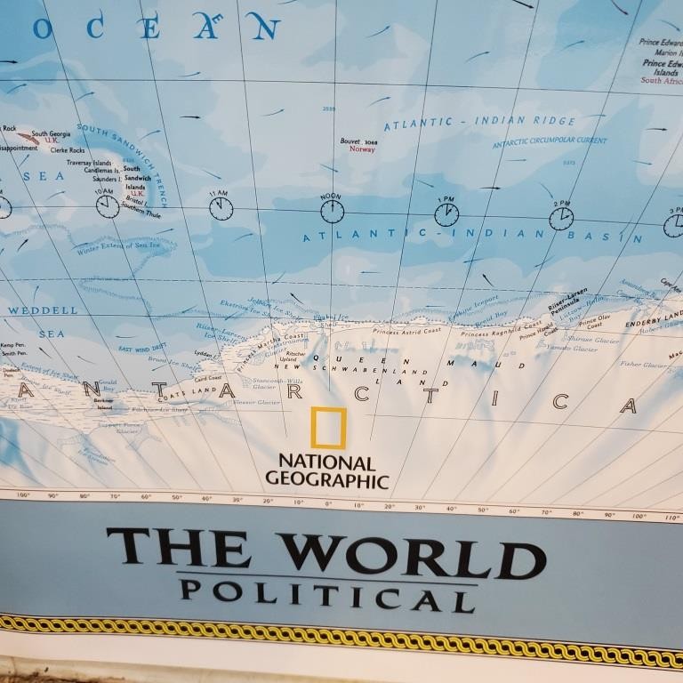 National Geographic Society THE WORLD MAP Physical Political 1994 43 x 30 inches