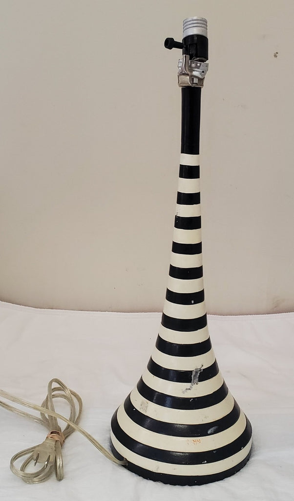 Retro Vertical Black & White Stripped Italian Glazed Table Lamp