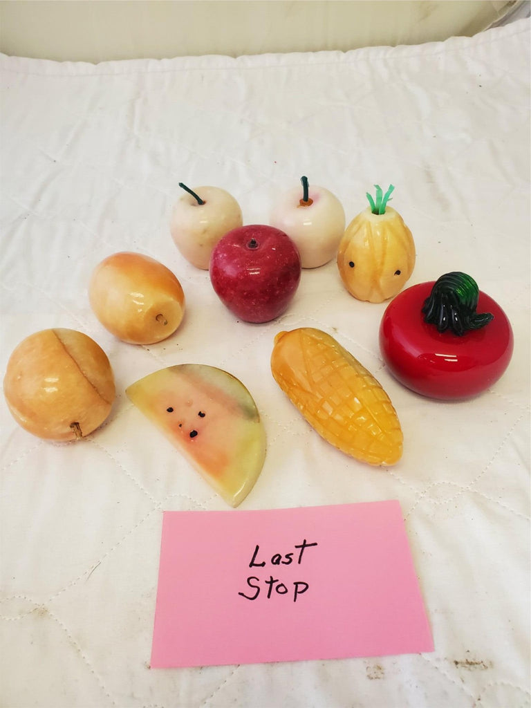 Lot of 9 Vintage Italian Alabaster Stone Marble Fruit & Veggies Art Pieces