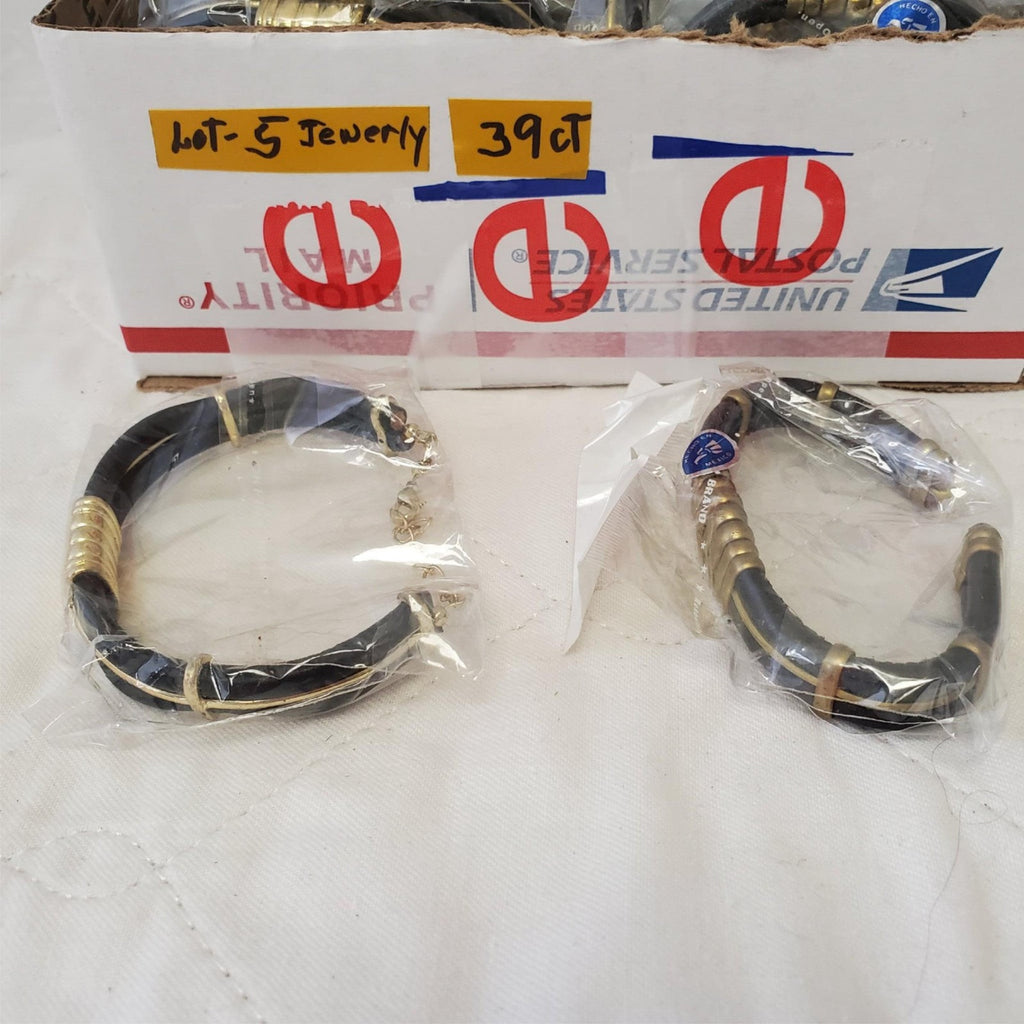 Lot of 39 Gold Metal Black Leather Bracelet LOT-5