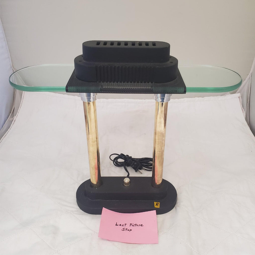 Vintage Portable Brass and Black Halogen Desk Lamp R