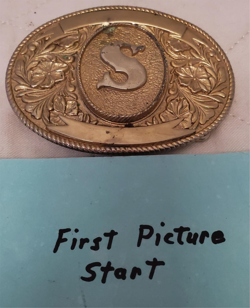 Vintage Gold Tone LTC Western Products Co. 1974 Initial 'S' Belt Buckle