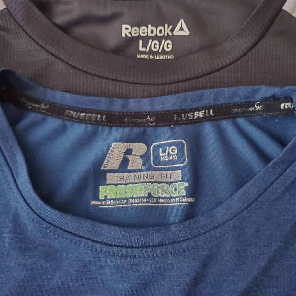Lot of 4 Size L Rebook, Russell & Other Brand  Dry Fit Short Sleeve Shirt Mens 